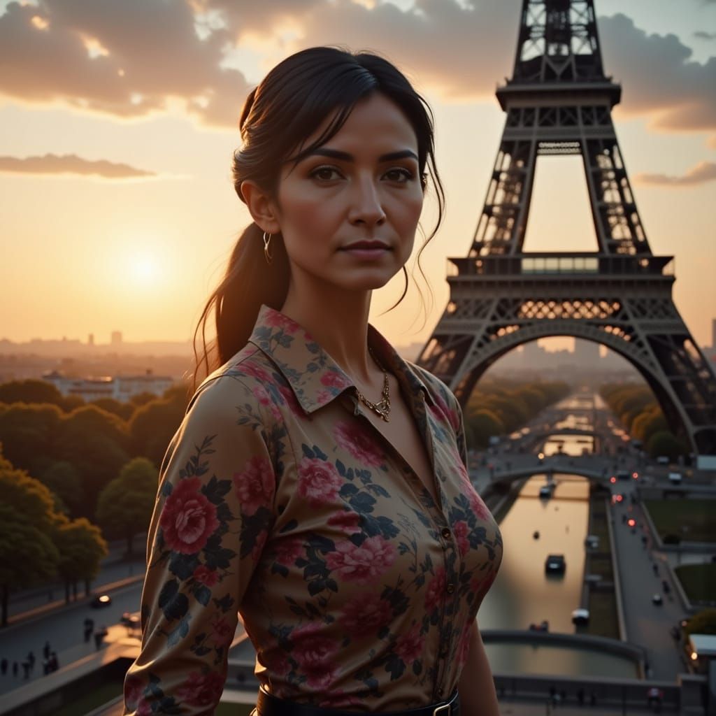Confident Woman in Parisian Sunset