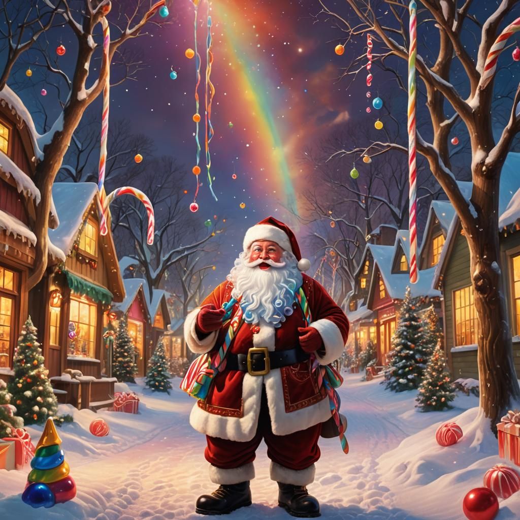 Jolly Giant Santa Claus in a Winter Wonderland