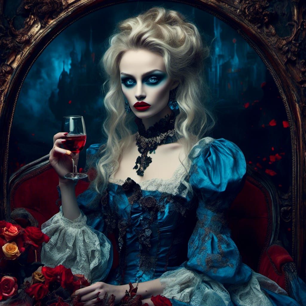 Victorian Vampire Lady with Blue Eyes