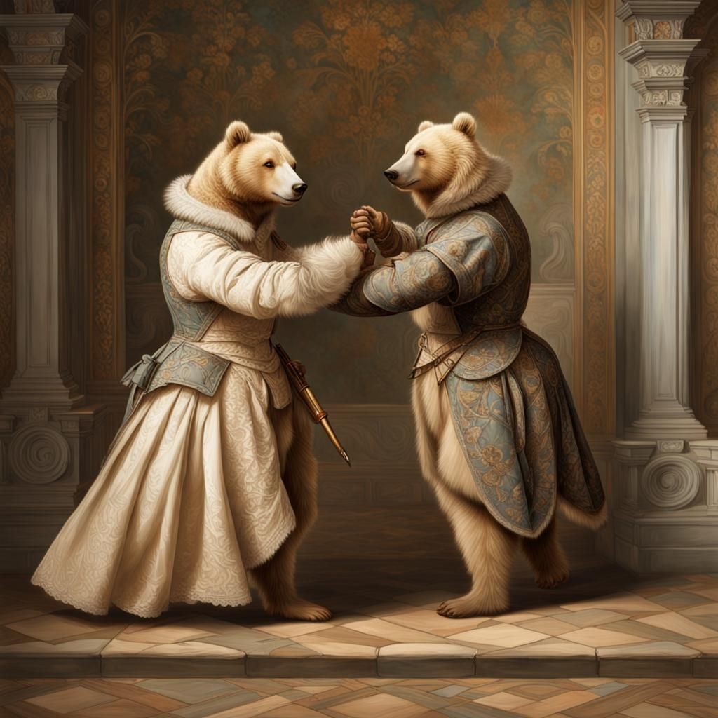 Bears Duel in Renaissance Style
