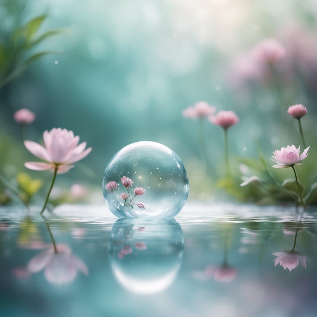 Surreal Water Droplet Figure Plays with a Ball in a Misty En...