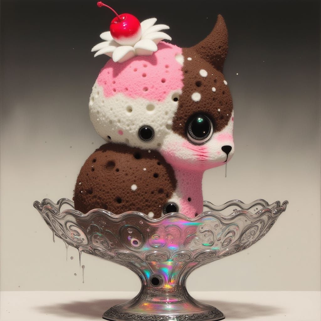 Whimsical Neapolitan Ice Cream Cat in Anime Style