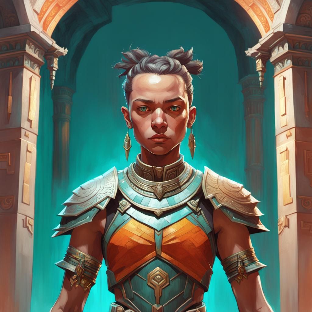 Fantasy Warrior in Ancient Temple, Digital Art