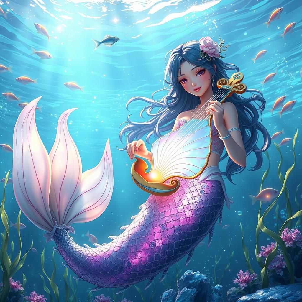Majestic Mermaid's Ethereal Ocean Melody: Anime Style