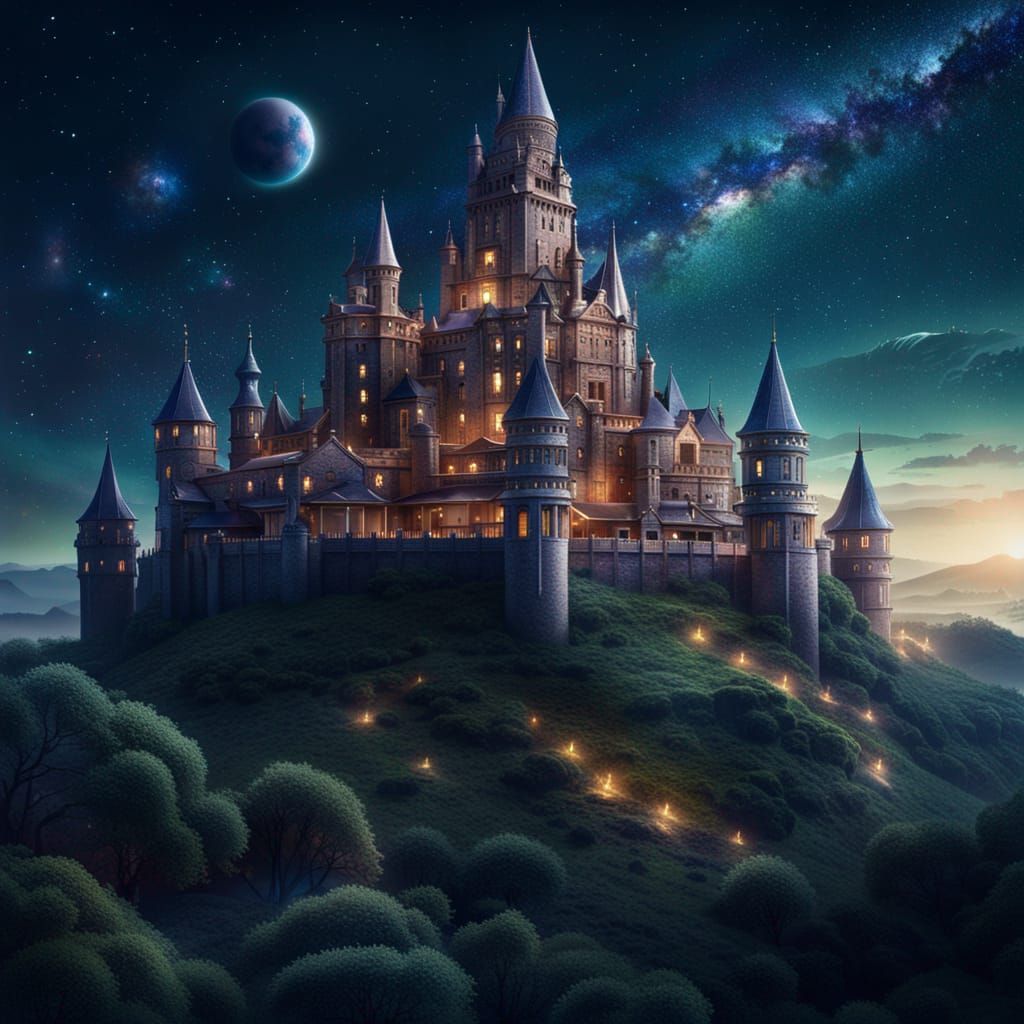 Fantastical Castle Overlooking Rural Township