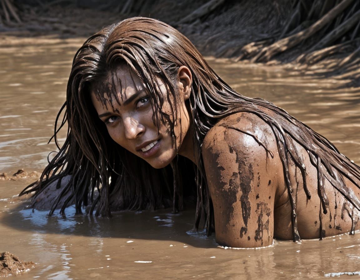 Surreal Mud Bath Scene in Vibrant Earthy Colors
