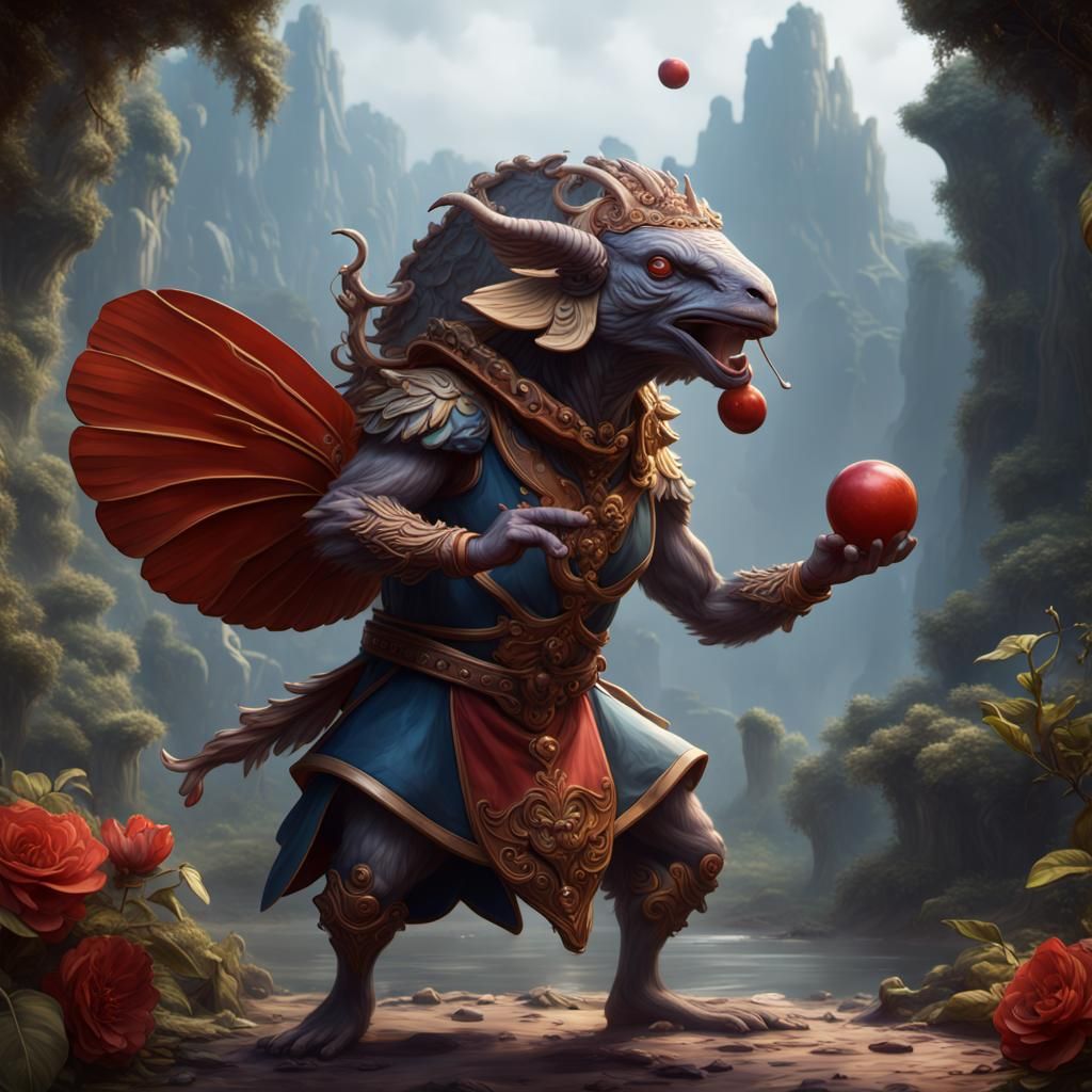 Cynocephalus Plays Castanets: Detailed Fantasy Art