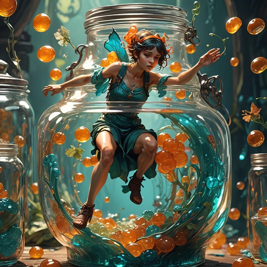 Miniature Pixie Emerges from Jelly Jar