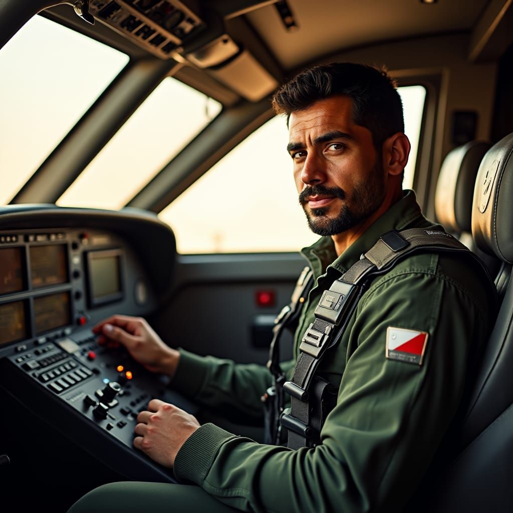 Palestinian Pilot in Gripen Fighter Jet Cockpit