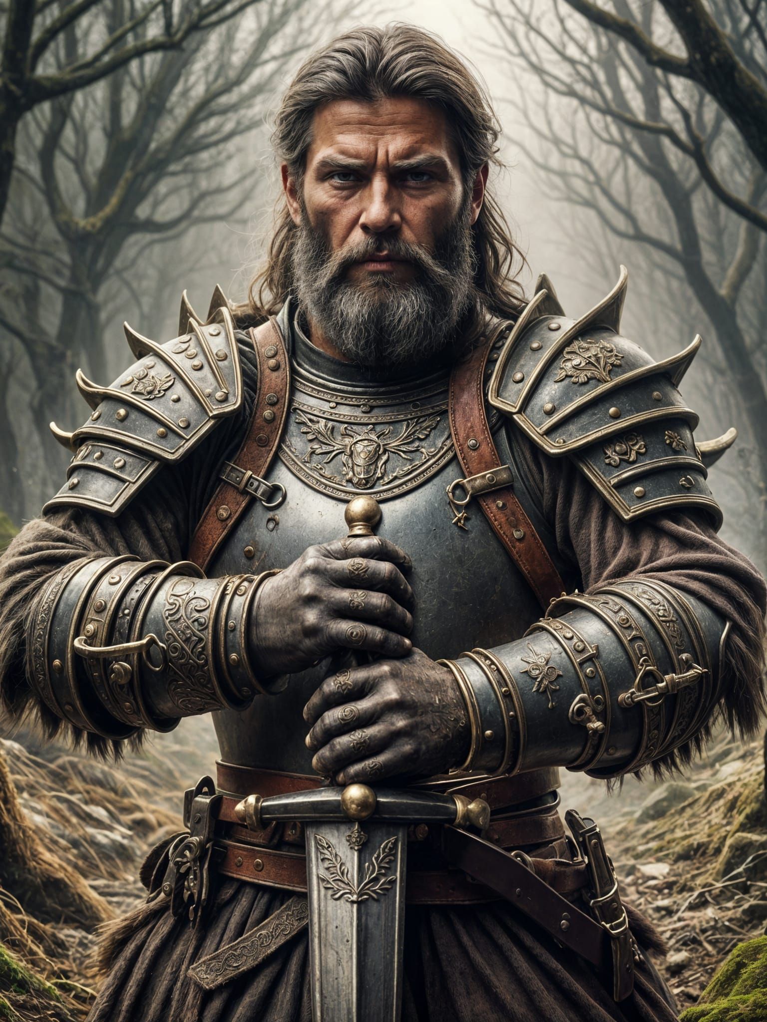 Medieval Warrior Charging into Battle with Ornate Armor