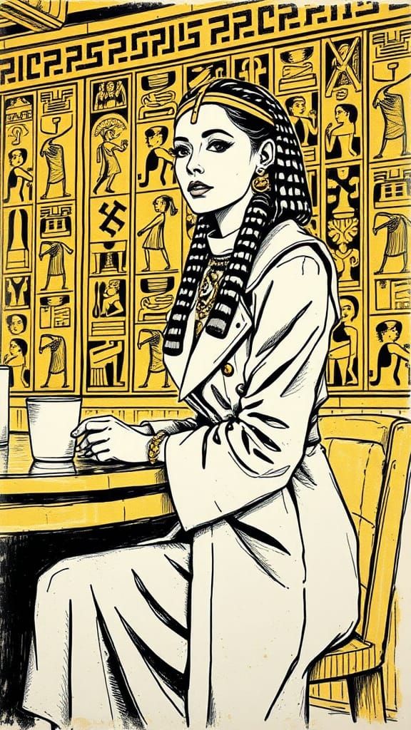 Egyptian Lady in Gold Cafe, Klimt Style Portrait