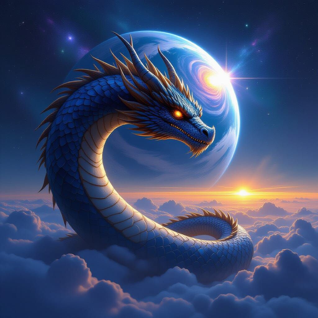Cosmic Uroboros Dragon Observes Earth in Epic Matte Painting