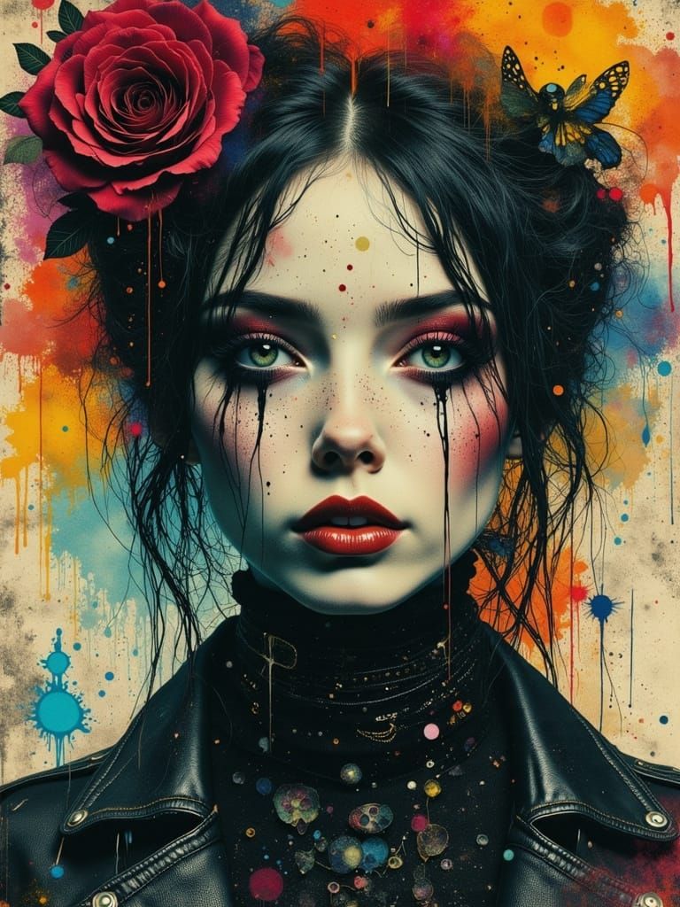 Gothic Abstract Portrait in Watercolor Alcohol Ink Style