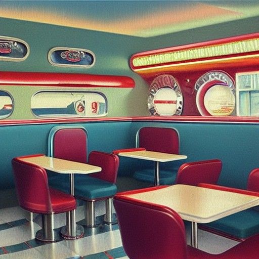1950s Diner in Oil Painting Style