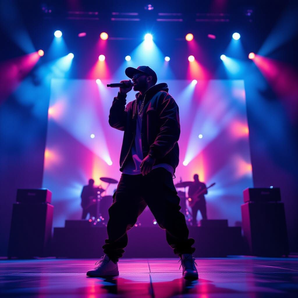 Moroccan Rap Singer in Concert Photography Style