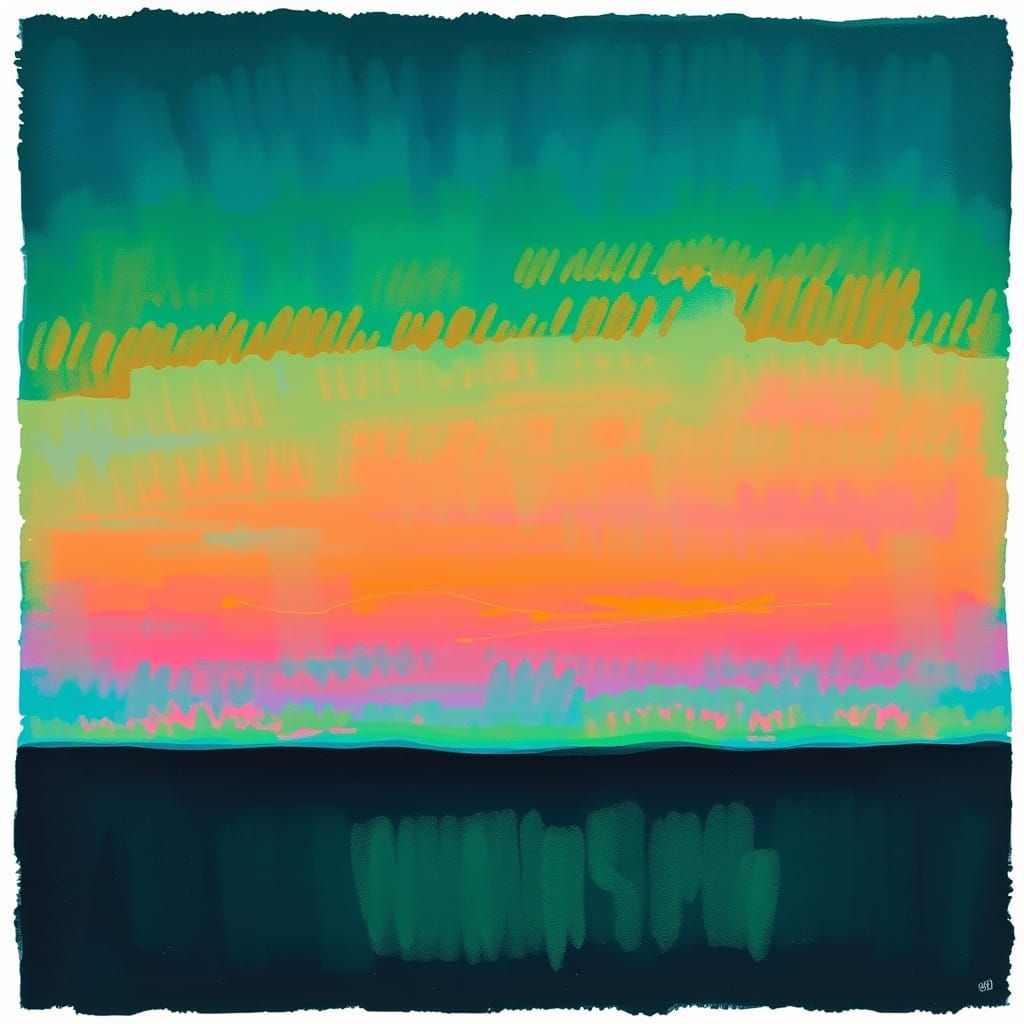 Vibrant Twilight Landscape in Mosaic Style