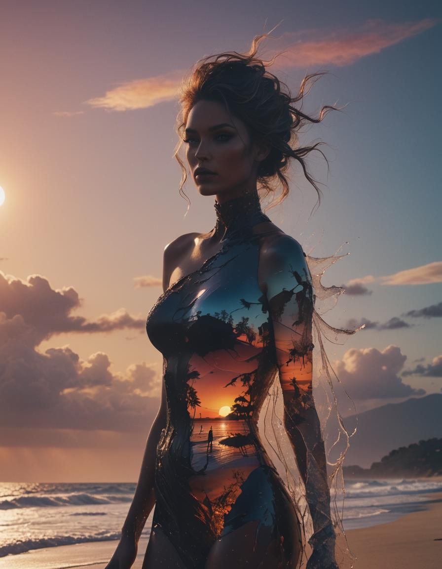 Sunset Beach Silhouette of a Supermodel