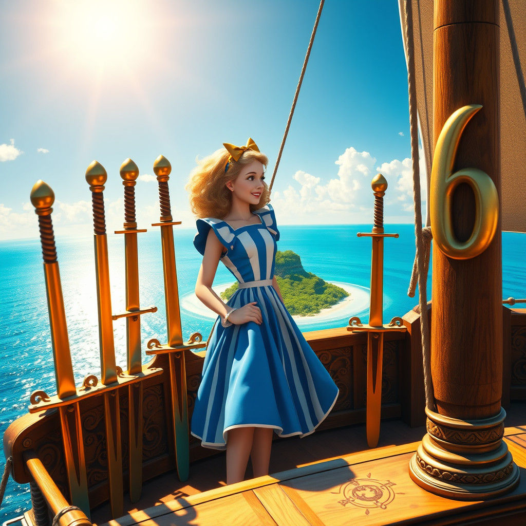 Alice on Sword Boat Gazing at Island, Splash Art