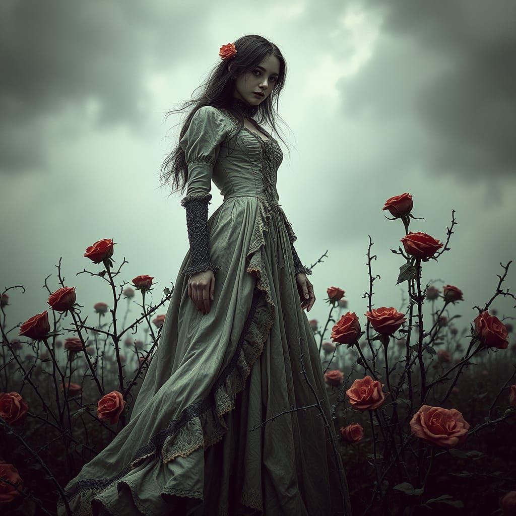 Barbed Wire Roses in Dark Surreal Style