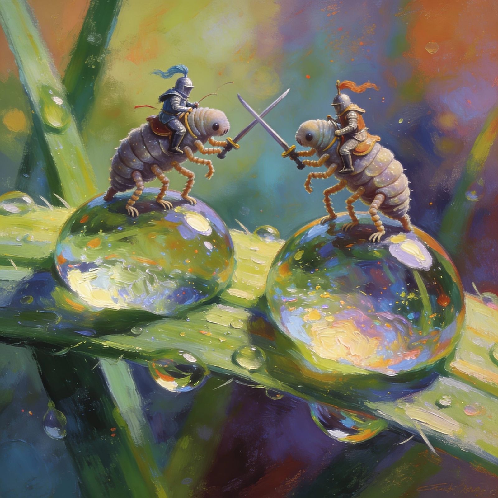 Tardigrade Knights Jousting on Grass Blade