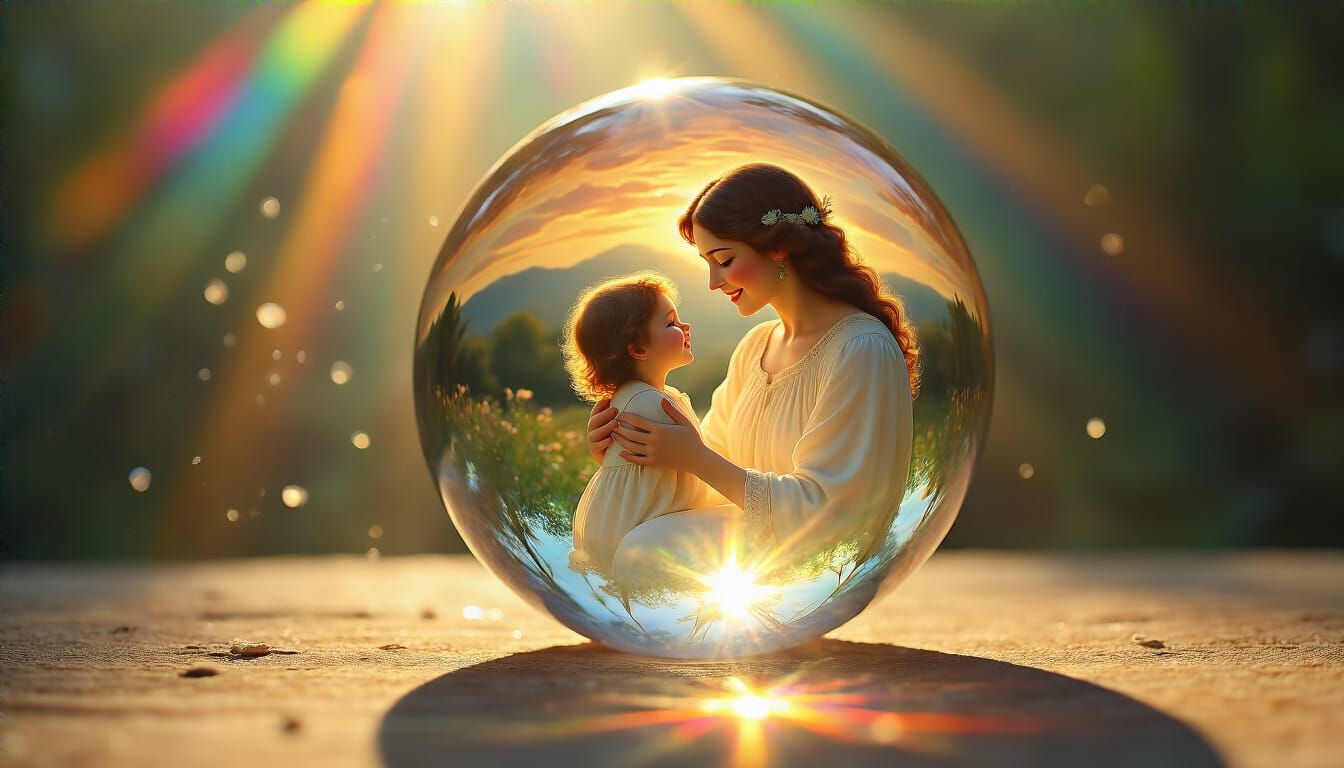 Mother and Child in Refracted Light, Art Nouveau Style