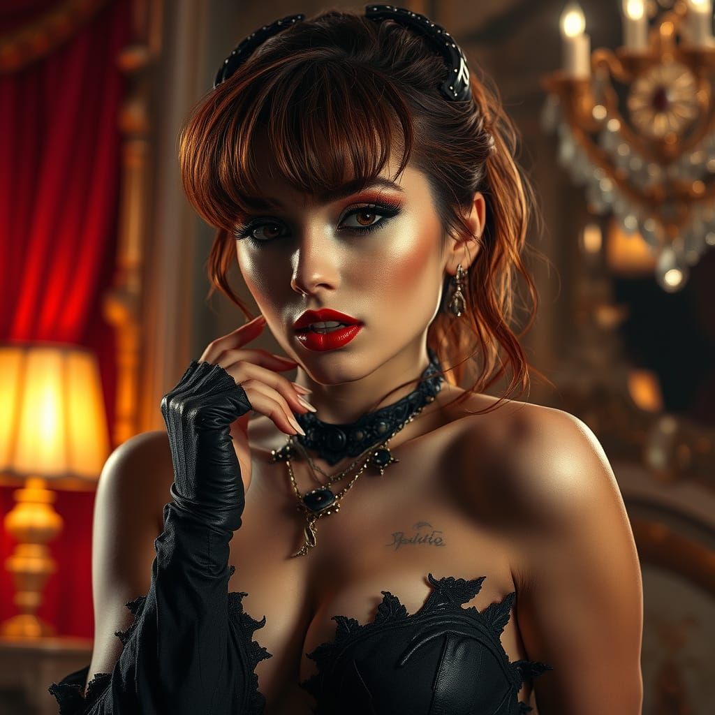 Brunette Woman Posing in Opulent Setting, Digital Art