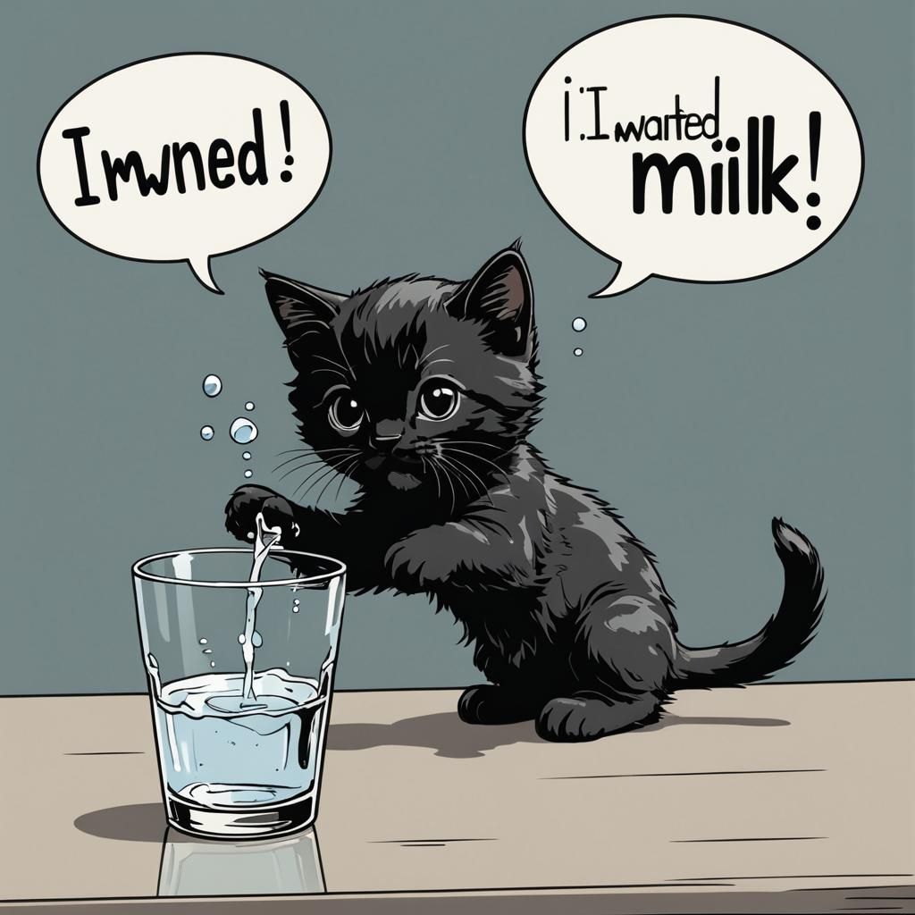 Cute Kitten's Milk Demand: Comic Illustration
