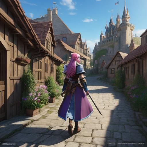 A Medieval fantasy girl in the street
