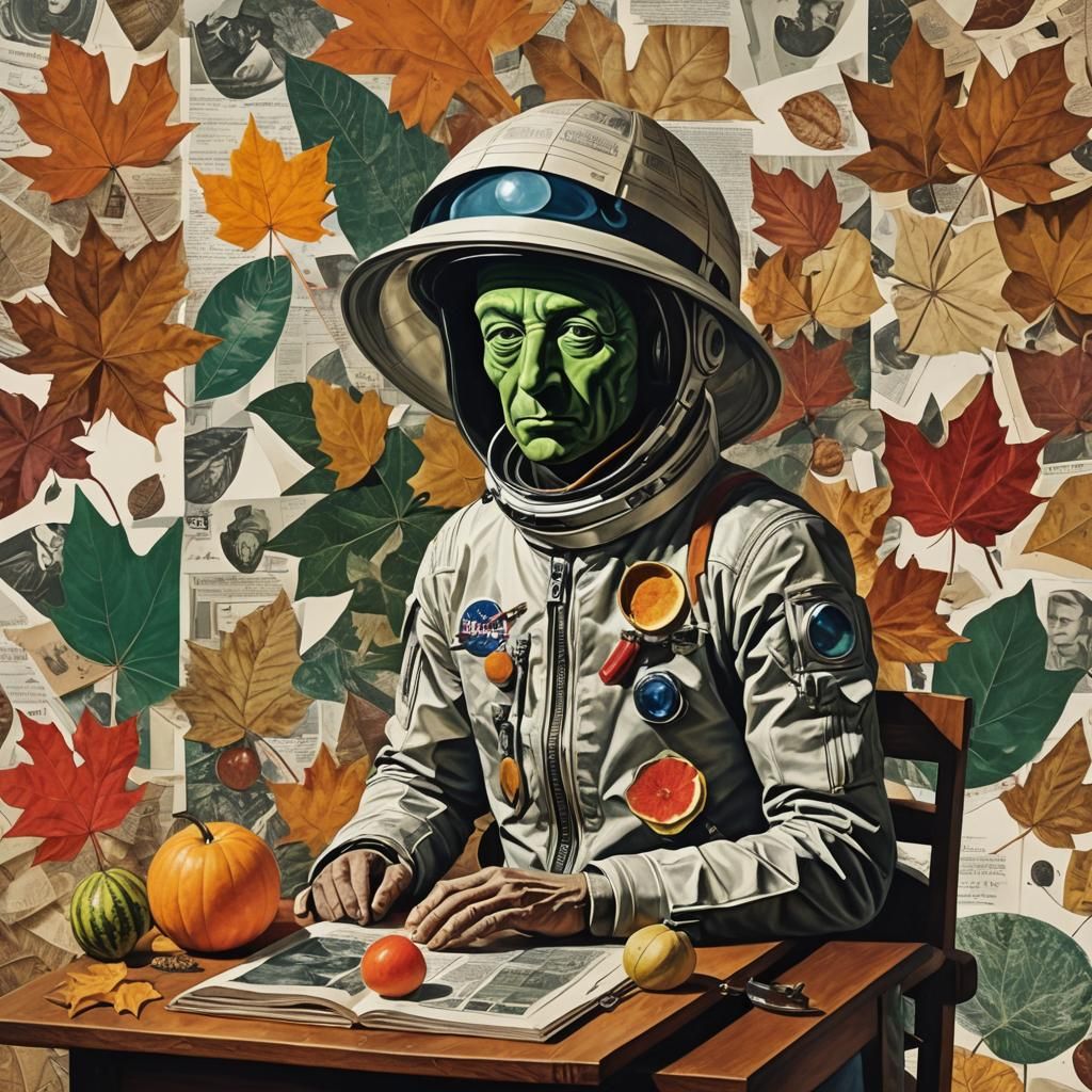 Surreal Sci-Fi Collage with Astronaut and Alien