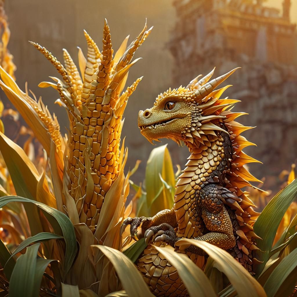 Corn Dragon: Hyperrealistic 3D Digital Art