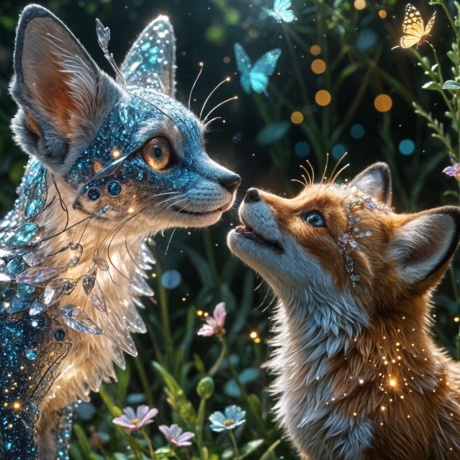 Crystal Butterfly on Fox Nose in Enchanted Garden