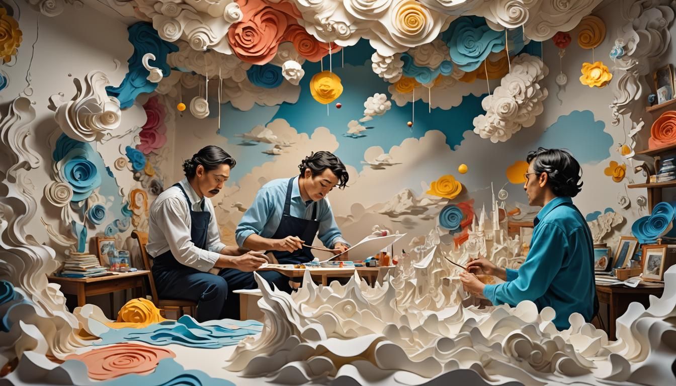 Painter Sculpting Paper Dreams: Surreal Concept Art