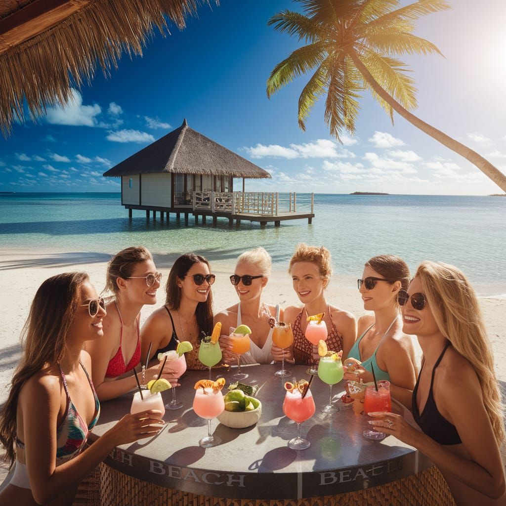 Mauritius Beach Scene with Water Bungalow