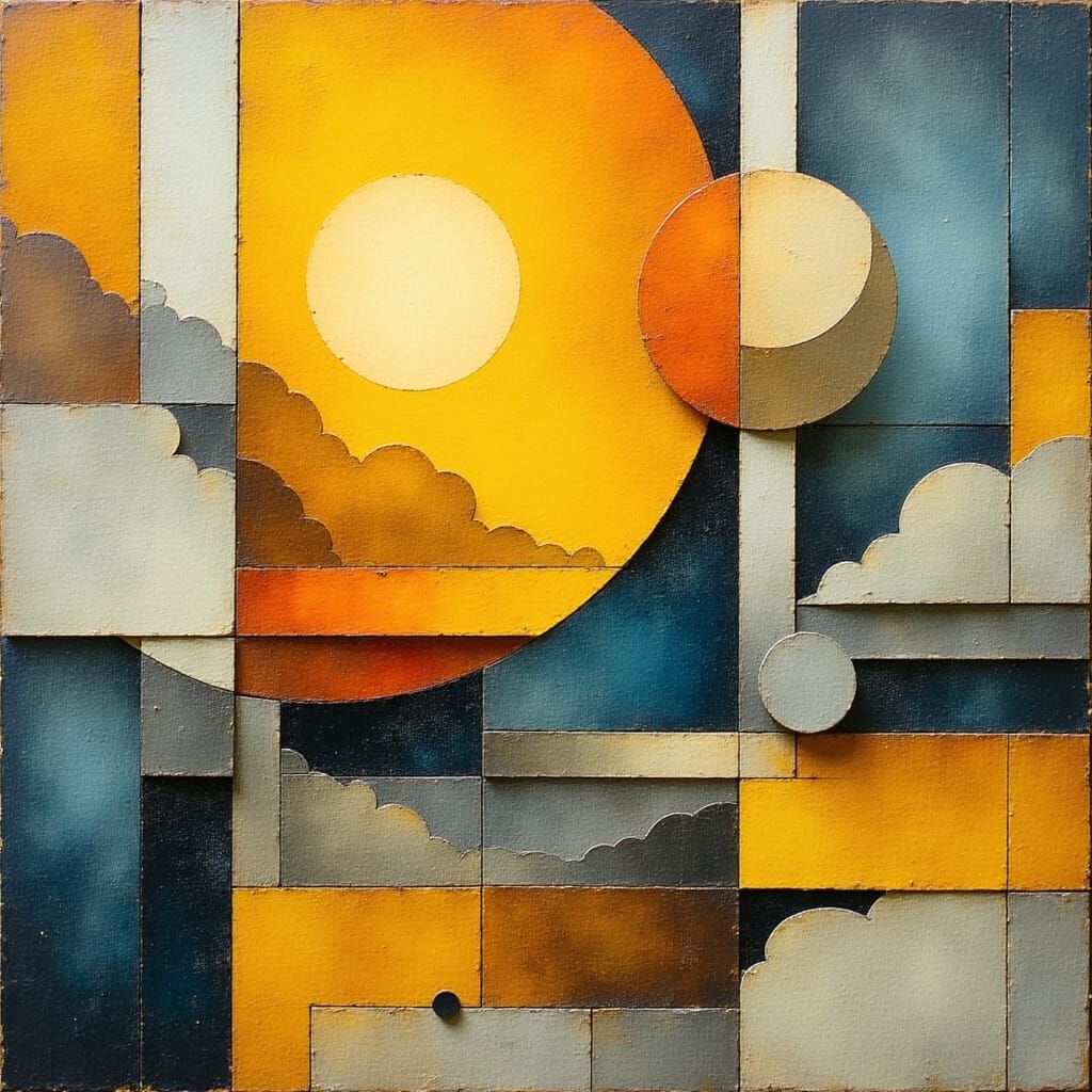 Cubist Sun and Moon Abstract Composition