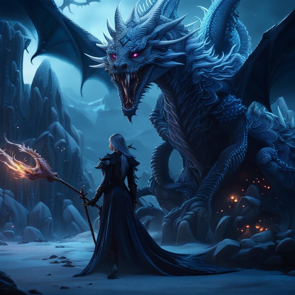 Ice Witch and Dragon Fantasy Concept Art