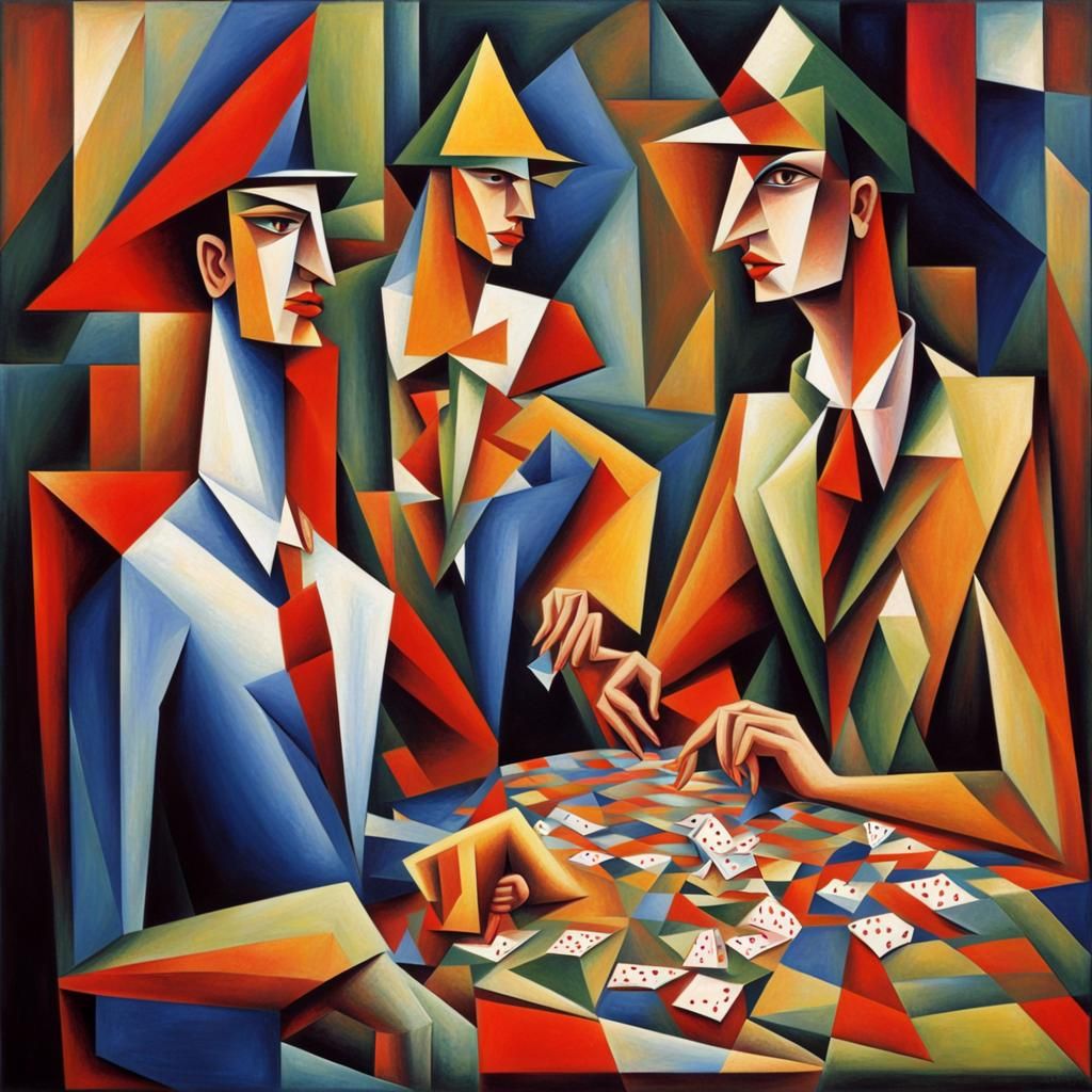 Abstract Cubist Poker King in Euclidean Style