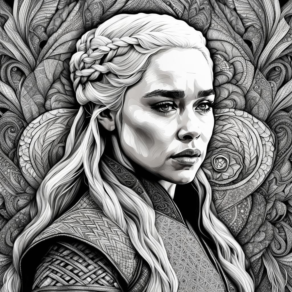 Intricate Zentangle Portrait of Daenerys Targaryen