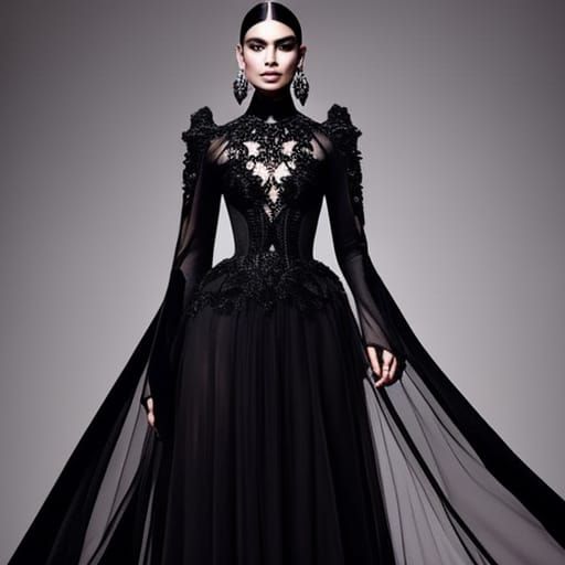 Black gothic met gala dress& ethereal vibes& beautiful craftsmanship vibes& perfect craftsmanship vibes& high quality vi...