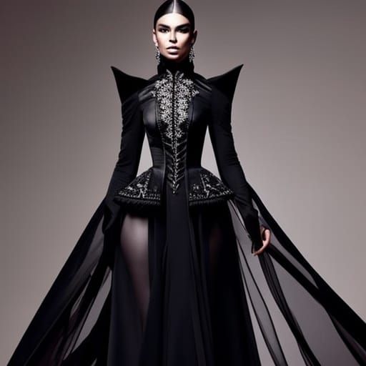 Black gothic met gala dress& ethereal vibes& beautiful craftsmanship vibes& perfect craftsmanship vibes& high quality vi...