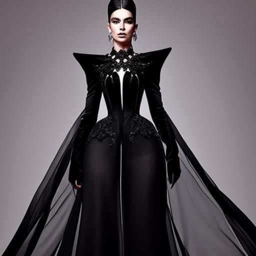 Black gothic met gala dress& ethereal vibes& beautiful craftsmanship vibes& perfect craftsmanship vibes& high quality vi...