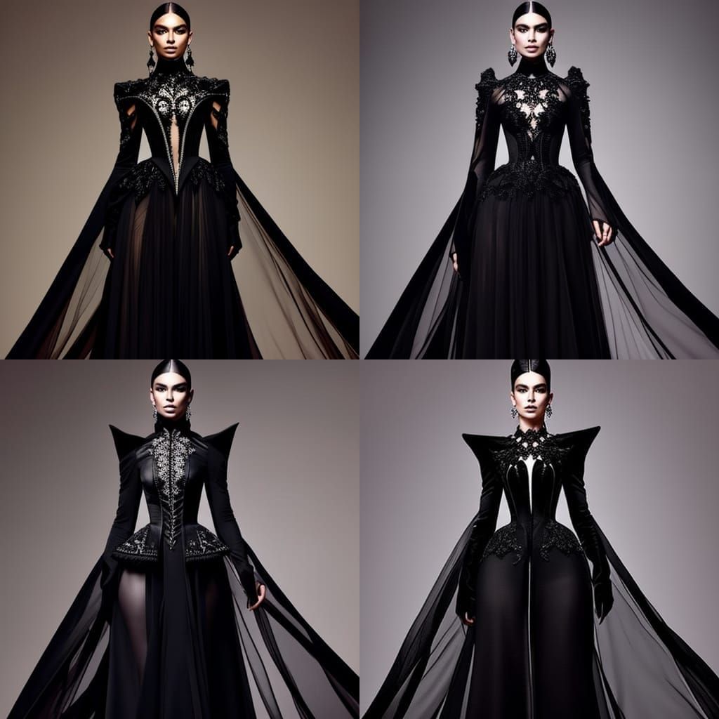 Black gothic met gala dress& ethereal vibes& beautiful craftsmanship vibes& perfect craftsmanship vibes& high quality vi...