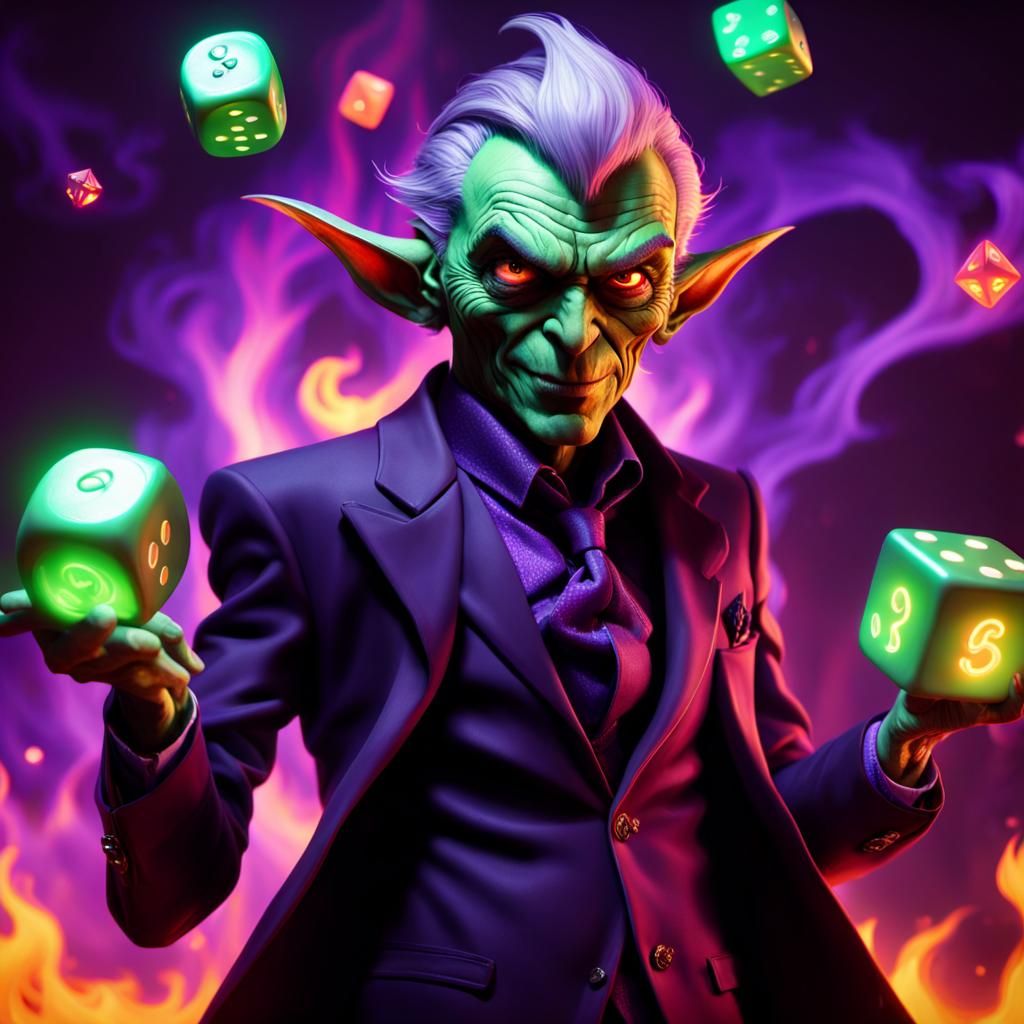 Green Goblin Gambler in a Fiery Abyss