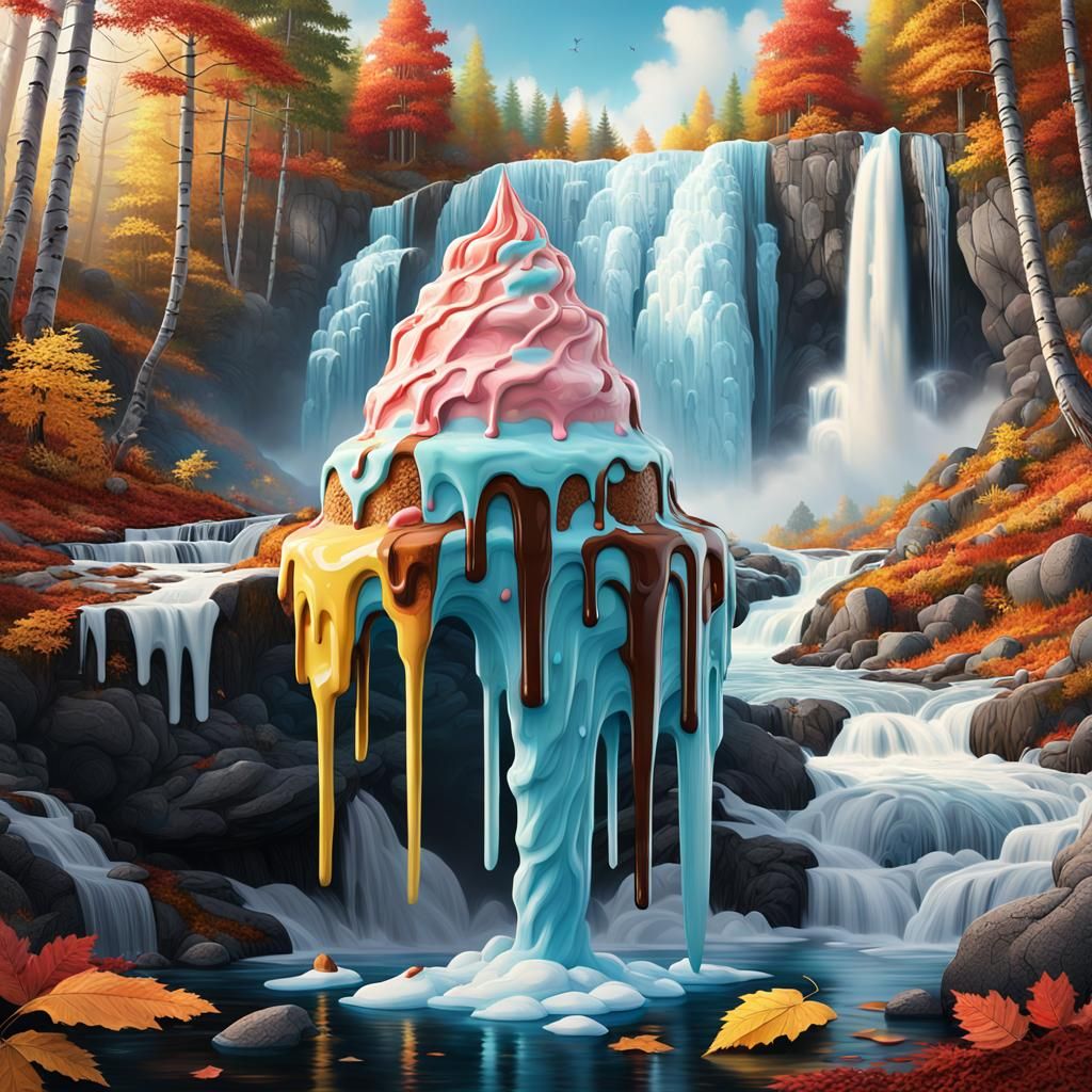 Giant Ice Cream Melts in Autumn Forest
