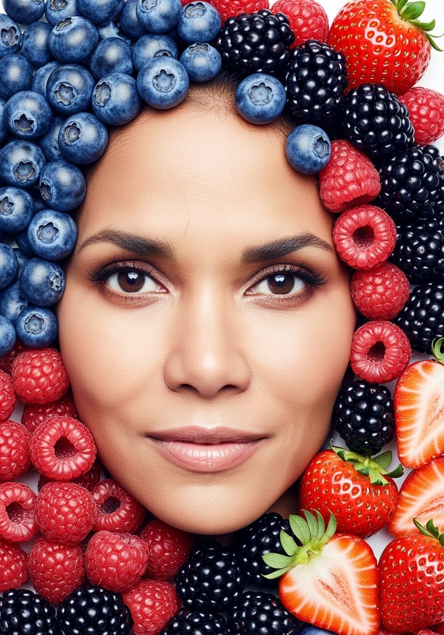 Halle Berry Portrait Surrounded by Berries