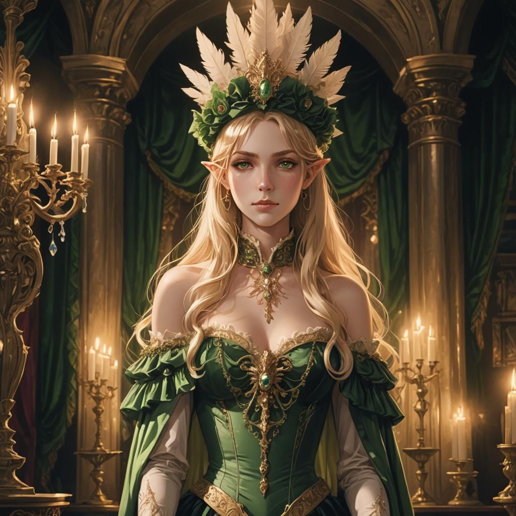 Elegant Half-Elf Aristocrat in Art Nouveau Style