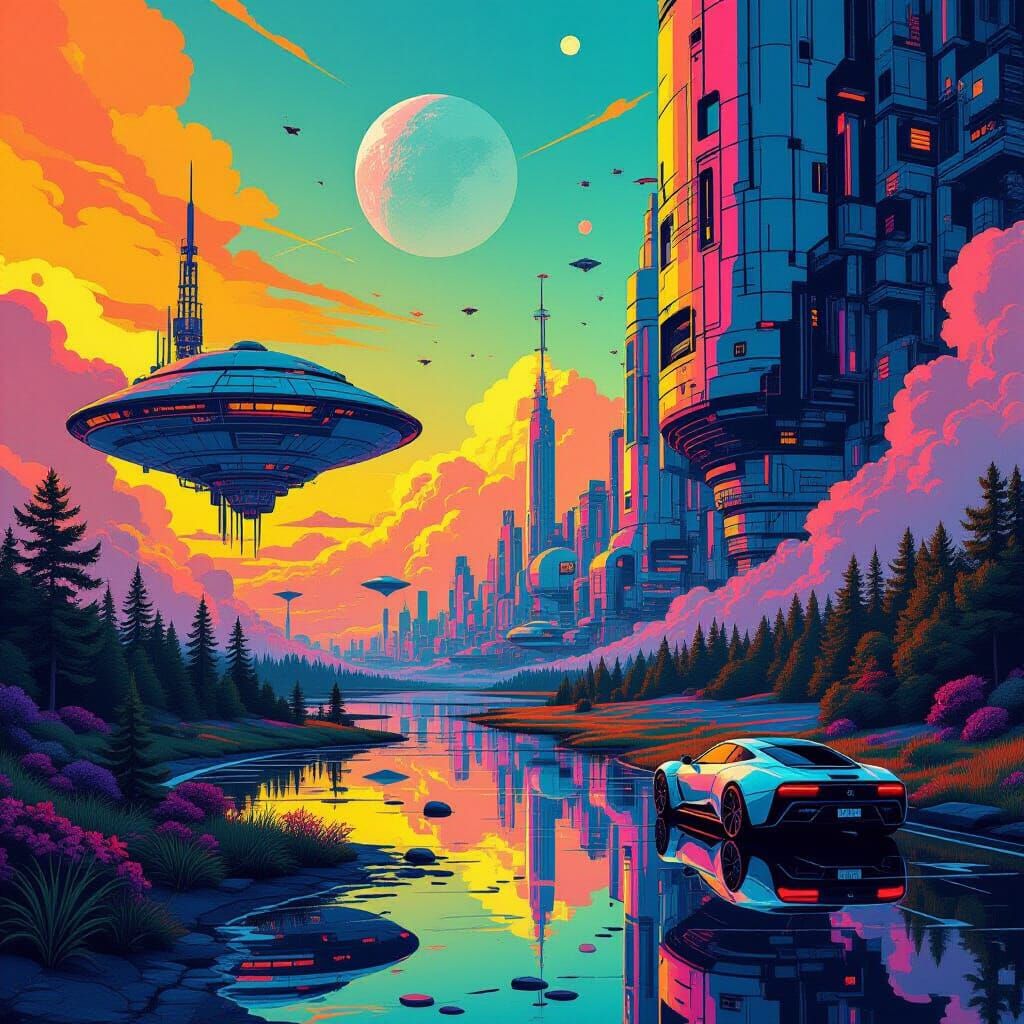 Futuristic Surreal Scene in Vibrant Colors