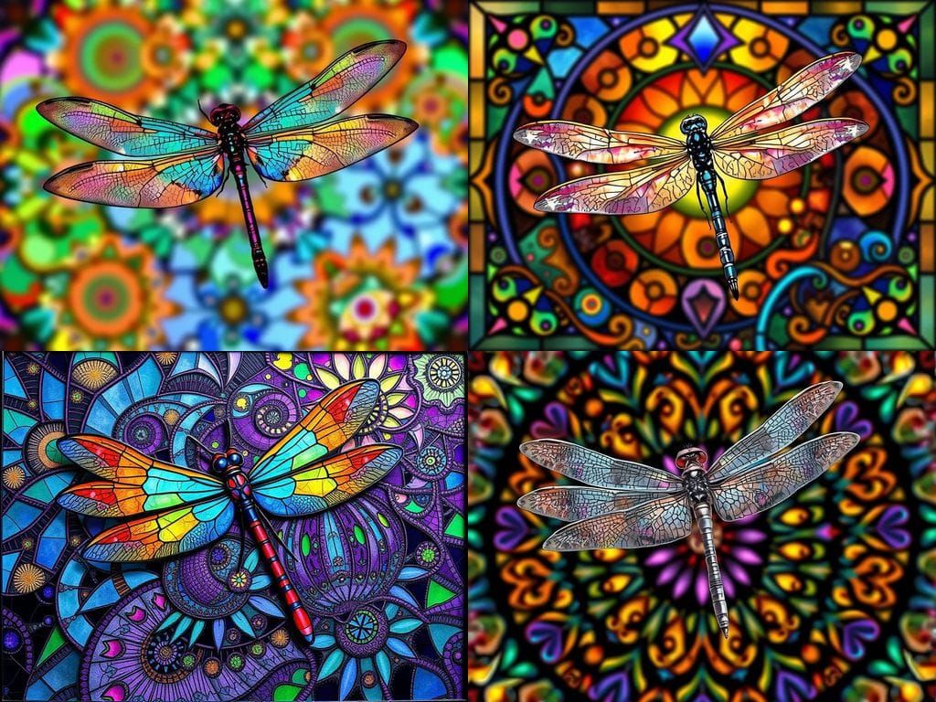 Dragonfly in Mandelbrot Stained Glass Style