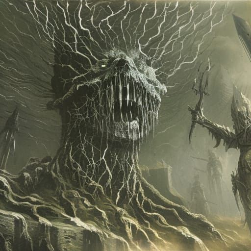 Tiger with Alien Face in Biopunk Zombie Style