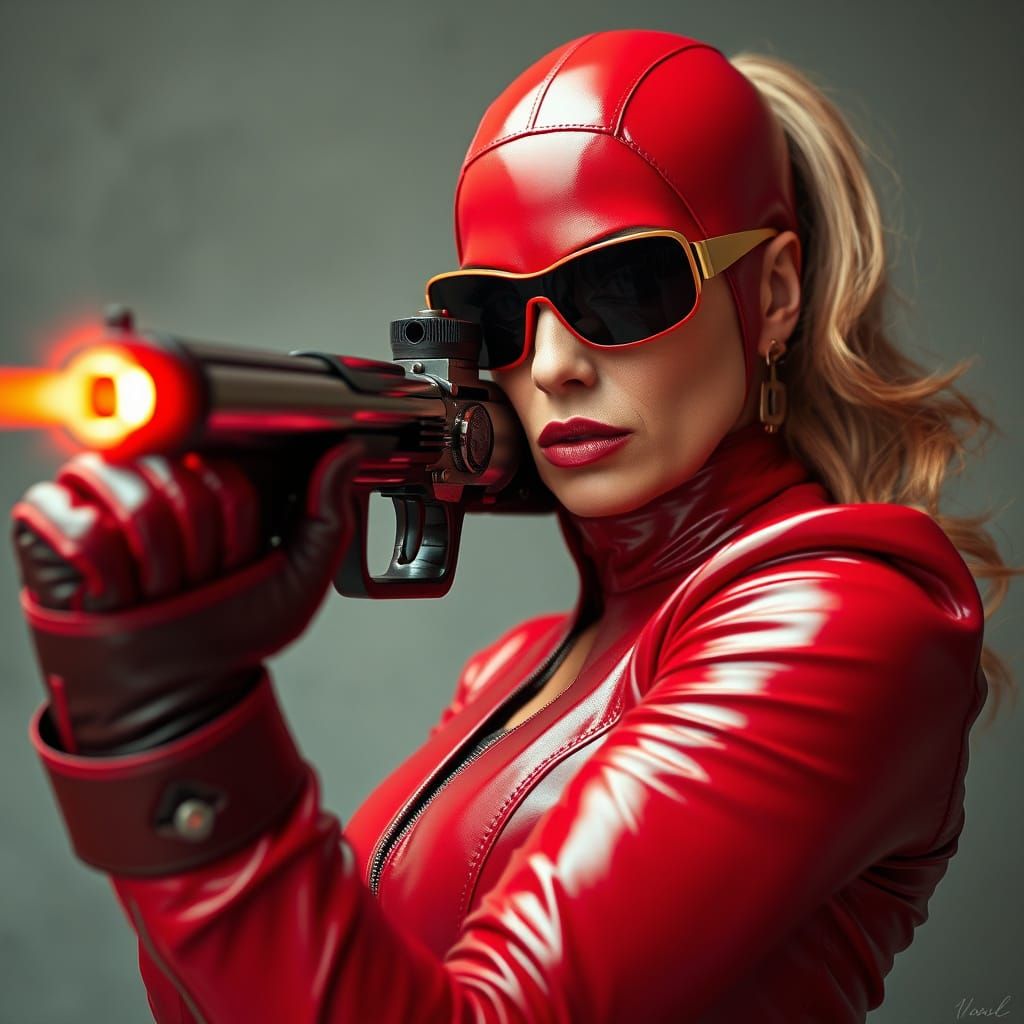 Leather Clad Woman With Muzzle Flash