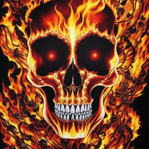 Flaming Skull in Ink Drip Vector Art